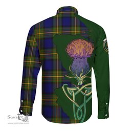 Scottish Muir Clan Tartan Crest with Thistle and Scotland Map Tartan Long Sleeve Shirt Scottish Plaid Tartan Plaid - ScotsTee - scotstee.com