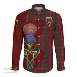 Scottish Rattray Clan Tartan Crest with Thistle and Scotland Map Tartan Long Sleeve Shirt Scottish Plaid Tartan Plaid - ScotsTee - scotstee.com