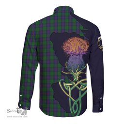 Scottish Shaw Clan Tartan Crest with Thistle and Scotland Map Tartan Long Sleeve Shirt Scottish Plaid Tartan Plaid - ScotsTee - scotstee.com