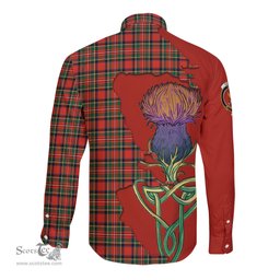 Scottish Stewart Royal Modern Clan Tartan Crest with Thistle and Scotland Map Tartan Long Sleeve Shirt Scottish Plaid Tartan Plaid - ScotsTee - scotstee.com