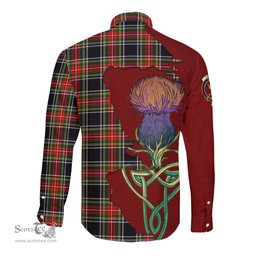 Scottish Stewart Black Clan Tartan Crest with Thistle and Scotland Map Tartan Long Sleeve Shirt Scottish Plaid Tartan Plaid - ScotsTee - scotstee.com