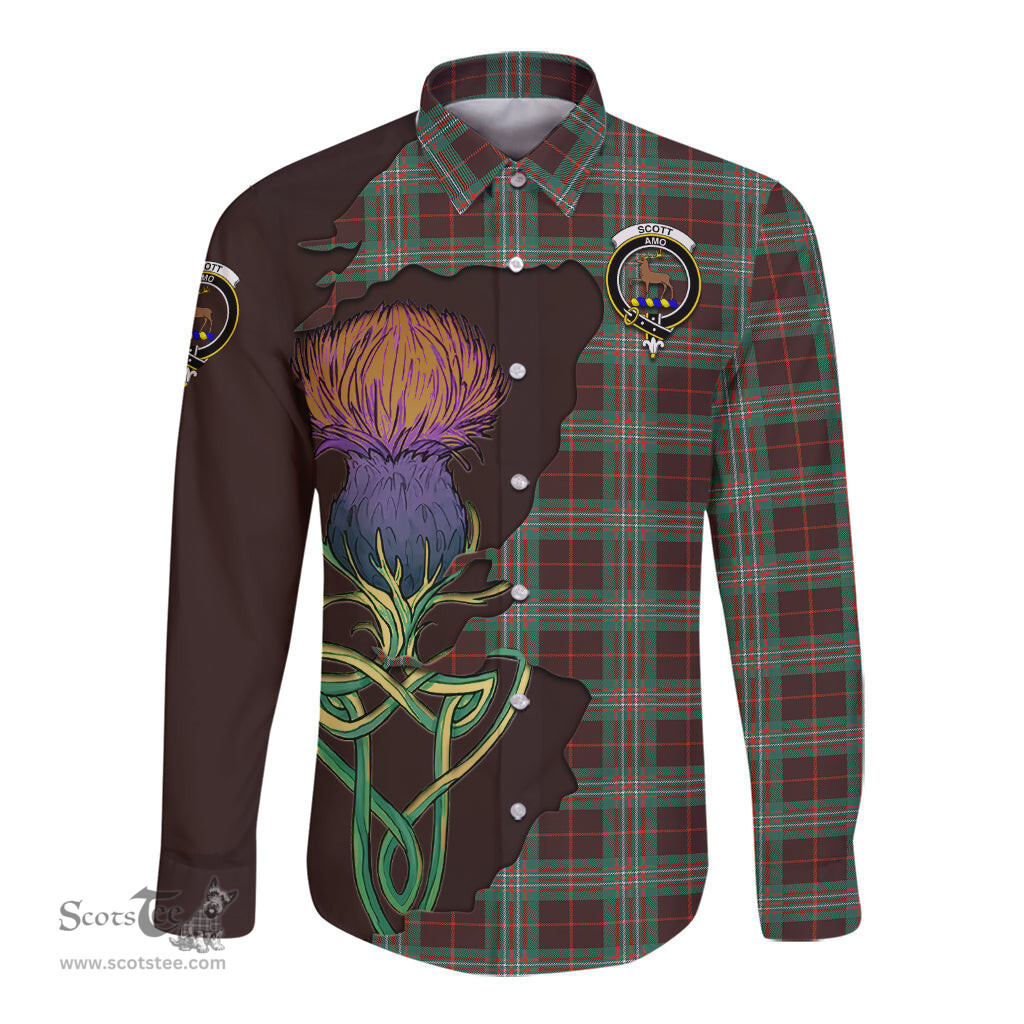 Scottish Scott Brown Ancient Clan Tartan Crest with Thistle and Scotland Map Tartan Long Sleeve Shirt Scottish Plaid Tartan Plaid - ScotsTee - scotstee.com