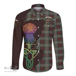 Scottish Scott Brown Ancient Clan Tartan Crest with Thistle and Scotland Map Tartan Long Sleeve Shirt Scottish Plaid Tartan Plaid - ScotsTee - scotstee.com