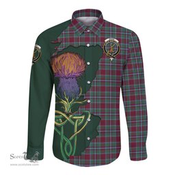 Scottish Spens (Spence) Clan Tartan Crest with Thistle and Scotland Map Tartan Long Sleeve Shirt Scottish Plaid Tartan Plaid - ScotsTee - scotstee.com