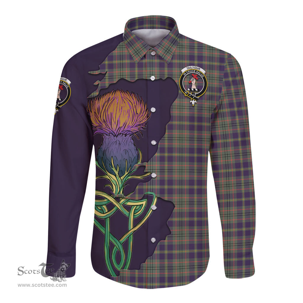 Scottish Taylor Weathered Clan Tartan Crest with Thistle and Scotland Map Tartan Long Sleeve Shirt Scottish Plaid Tartan Plaid - ScotsTee - scotstee.com