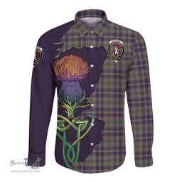 Scottish Taylor Weathered Clan Tartan Crest with Thistle and Scotland Map Tartan Long Sleeve Shirt Scottish Plaid Tartan Plaid - ScotsTee - scotstee.com