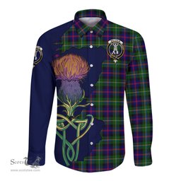 Scottish Malcolm Clan Tartan Crest with Thistle and Scotland Map Tartan Long Sleeve Shirt Scottish Plaid Tartan Plaid - ScotsTee - scotstee.com