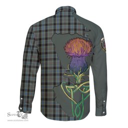 Scottish Ogilvie (Ogilvy) Hunting Clan Tartan Crest with Thistle and Scotland Map Tartan Long Sleeve Shirt Scottish Plaid Tartan Plaid - ScotsTee - scotstee.com