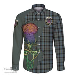 Scottish Ogilvie (Ogilvy) Hunting Clan Tartan Crest with Thistle and Scotland Map Tartan Long Sleeve Shirt Scottish Plaid Tartan Plaid - ScotsTee - scotstee.com