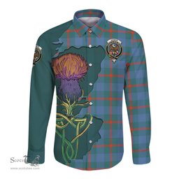 Scottish Agnew Ancient Clan Tartan Crest with Thistle and Scotland Map Tartan Long Sleeve Shirt Scottish Plaid Tartan Plaid - ScotsTee - scotstee.com