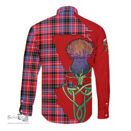 Scottish Udny Clan Tartan Crest with Thistle and Scotland Map Tartan Long Sleeve Shirt Scottish Plaid Tartan Plaid - ScotsTee - scotstee.com