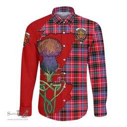 Scottish Udny Clan Tartan Crest with Thistle and Scotland Map Tartan Long Sleeve Shirt Scottish Plaid Tartan Plaid - ScotsTee - scotstee.com