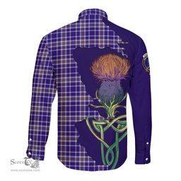 Scottish Ochterlony Clan Tartan Crest with Thistle and Scotland Map Tartan Long Sleeve Shirt Scottish Plaid Tartan Plaid - ScotsTee - scotstee.com