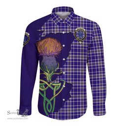 Scottish Ochterlony Clan Tartan Crest with Thistle and Scotland Map Tartan Long Sleeve Shirt Scottish Plaid Tartan Plaid - ScotsTee - scotstee.com