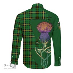 Scottish Wallace Hunting Green Clan Tartan Crest with Thistle and Scotland Map Tartan Long Sleeve Shirt Scottish Plaid Tartan Plaid - ScotsTee - scotstee.com