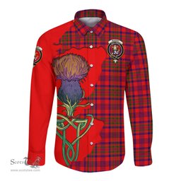 Scottish Murray of Tulloch Modern Clan Tartan Crest with Thistle and Scotland Map Tartan Long Sleeve Shirt Scottish Plaid Tartan Plaid - ScotsTee - scotstee.com