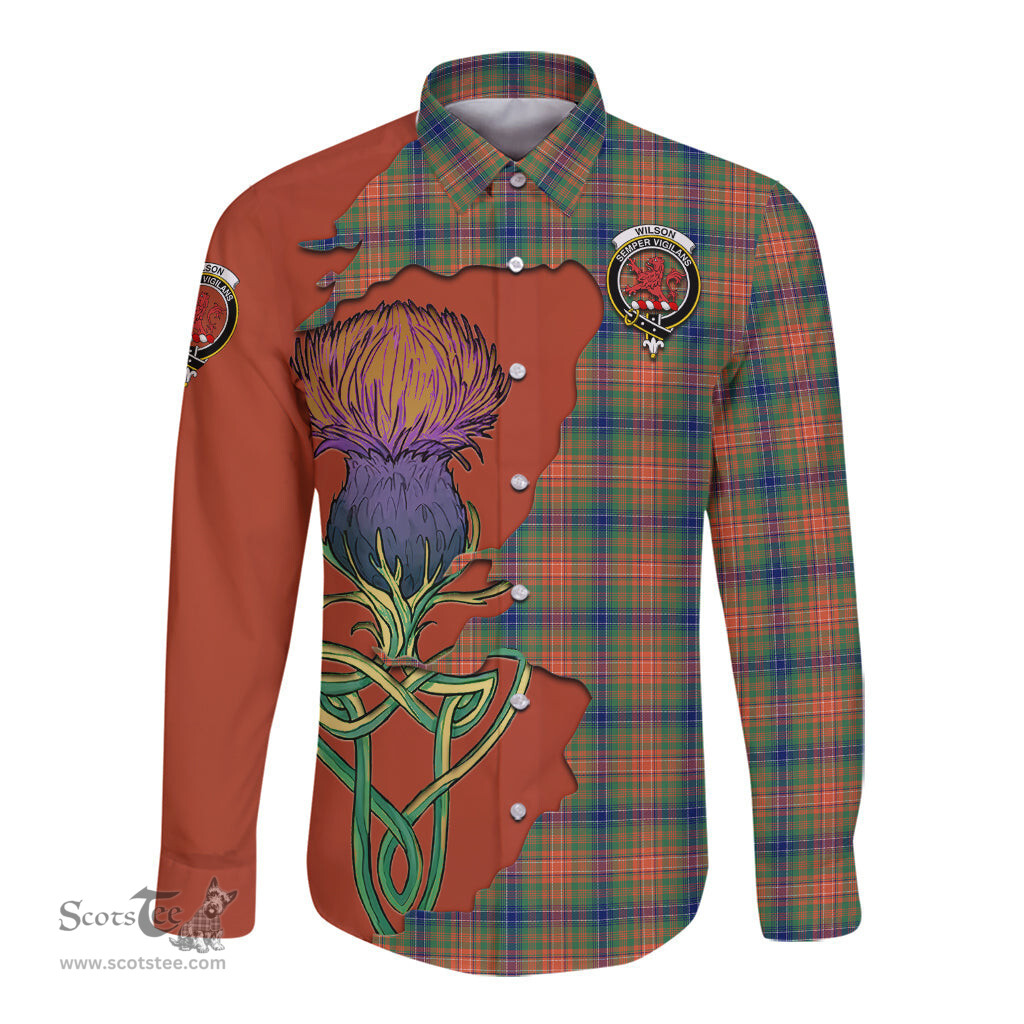 Scottish Wilson Ancient Clan Tartan Crest with Thistle and Scotland Map Tartan Long Sleeve Shirt Scottish Plaid Tartan Plaid - ScotsTee - scotstee.com