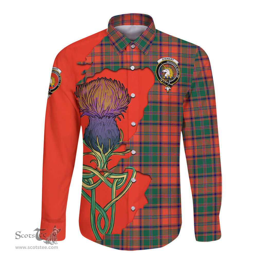 Scottish Stewart of Appin Ancient Clan Tartan Crest with Thistle and Scotland Map Tartan Long Sleeve Shirt Scottish Plaid Tartan Plaid - ScotsTee - scotstee.com