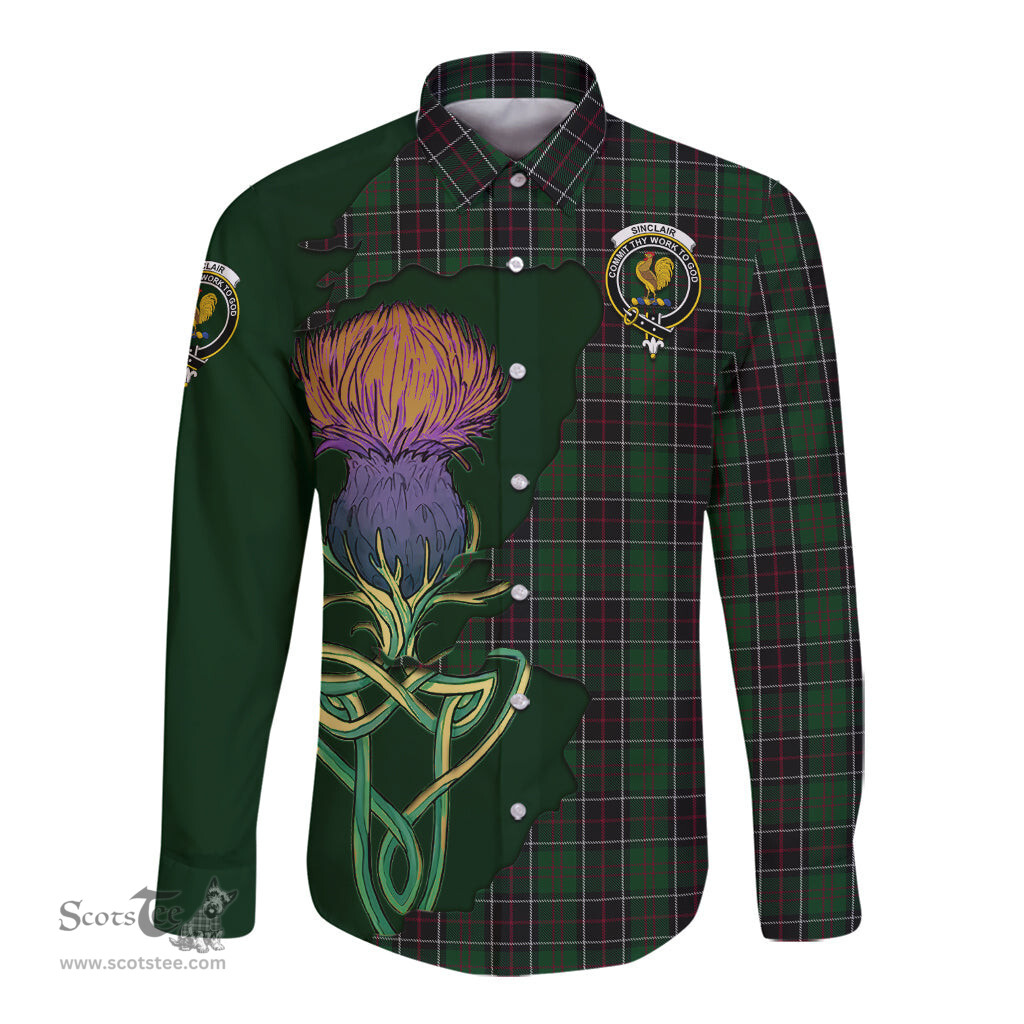 Scottish Sinclair Hunting Clan Tartan Crest with Thistle and Scotland Map Tartan Long Sleeve Shirt Scottish Plaid Tartan Plaid - ScotsTee - scotstee.com