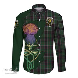 Scottish Sinclair Hunting Clan Tartan Crest with Thistle and Scotland Map Tartan Long Sleeve Shirt Scottish Plaid Tartan Plaid - ScotsTee - scotstee.com