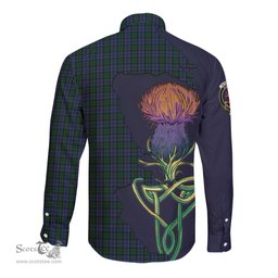 Scottish Sutherland Clan Tartan Crest with Thistle and Scotland Map Tartan Long Sleeve Shirt Scottish Plaid Tartan Plaid - ScotsTee - scotstee.com