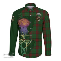 Scottish Maxwell Hunting Clan Tartan Crest with Thistle and Scotland Map Tartan Long Sleeve Shirt Scottish Plaid Tartan Plaid - ScotsTee - scotstee.com