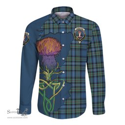 Scottish Robertson Hunting Ancient Clan Tartan Crest with Thistle and Scotland Map Tartan Long Sleeve Shirt Scottish Plaid Tartan Plaid - ScotsTee - scotstee.com