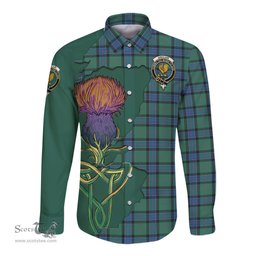 Scottish Sinclair Hunting Ancient Clan Tartan Crest with Thistle and Scotland Map Tartan Long Sleeve Shirt Scottish Plaid Tartan Plaid - ScotsTee - scotstee.com