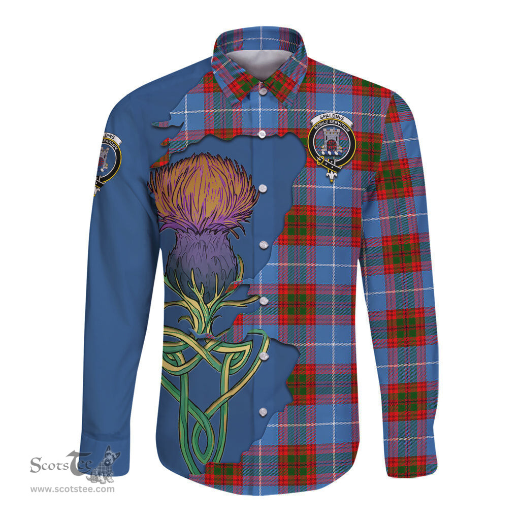 Scottish Spalding Clan Tartan Crest with Thistle and Scotland Map Tartan Long Sleeve Shirt Scottish Plaid Tartan Plaid - ScotsTee - scotstee.com