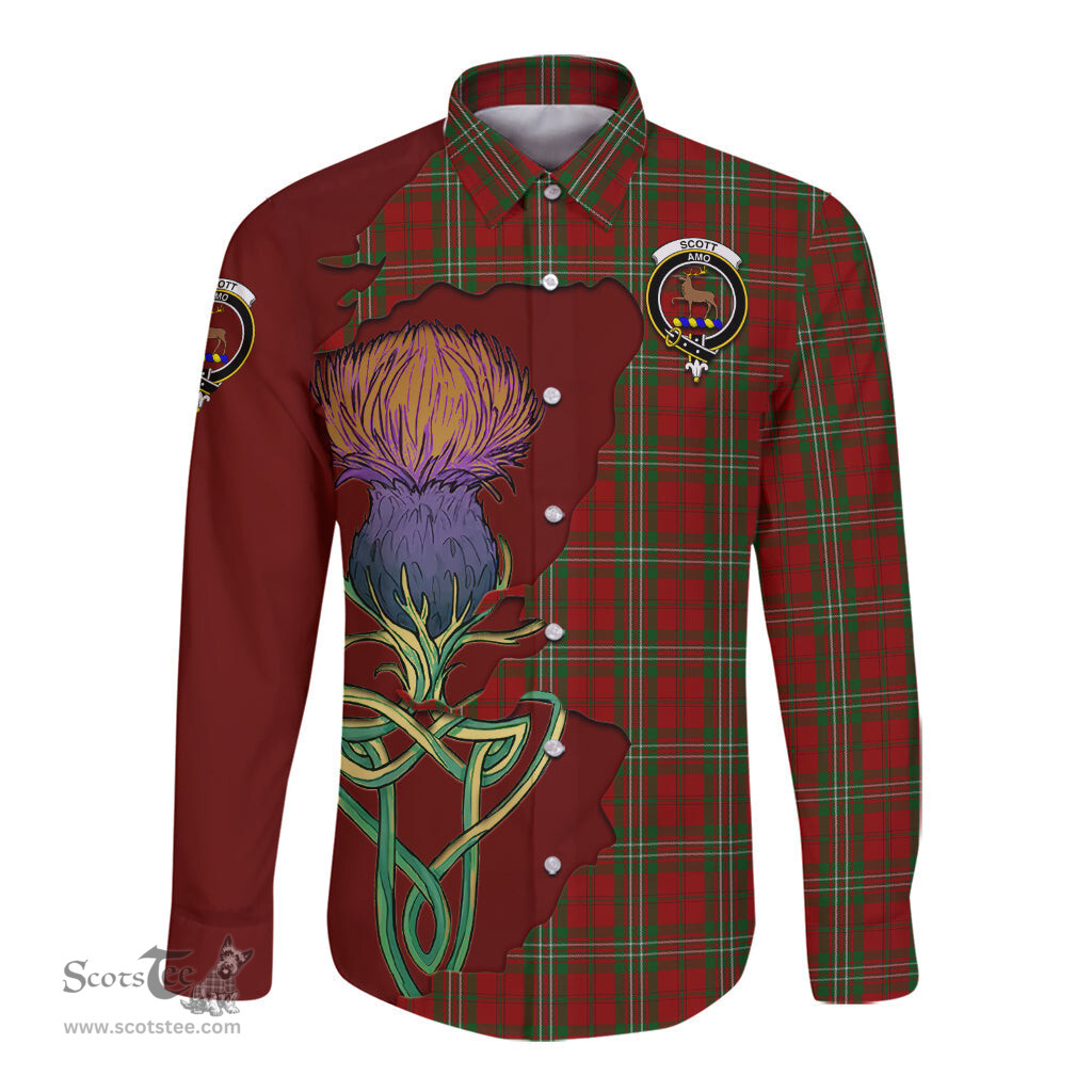 Scottish Scott Clan Tartan Crest with Thistle and Scotland Map Tartan Long Sleeve Shirt Scottish Plaid Tartan Plaid - ScotsTee - scotstee.com