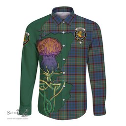 Scottish Nicolson Hunting Ancient Clan Tartan Crest with Thistle and Scotland Map Tartan Long Sleeve Shirt Scottish Plaid Tartan Plaid - ScotsTee - scotstee.com