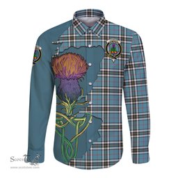 Scottish Thomson Clan Tartan Crest with Thistle and Scotland Map Tartan Long Sleeve Shirt Scottish Plaid Tartan Plaid - ScotsTee - scotstee.com