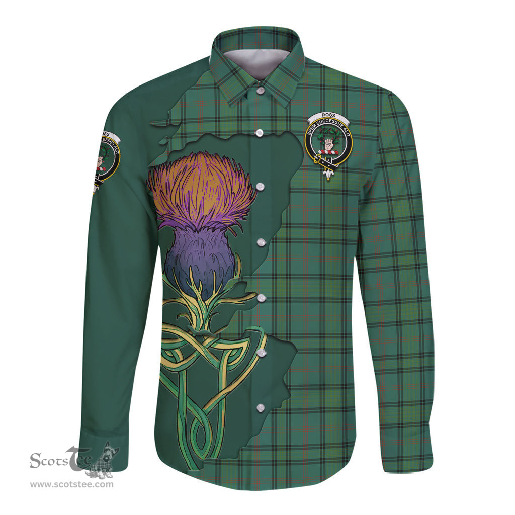 Scottish Ross Hunting Ancient Clan Tartan Crest with Thistle and Scotland Map Tartan Long Sleeve Shirt Scottish Plaid Tartan Plaid - ScotsTee - scotstee.com