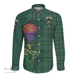 Scottish Ross Hunting Ancient Clan Tartan Crest with Thistle and Scotland Map Tartan Long Sleeve Shirt Scottish Plaid Tartan Plaid - ScotsTee - scotstee.com