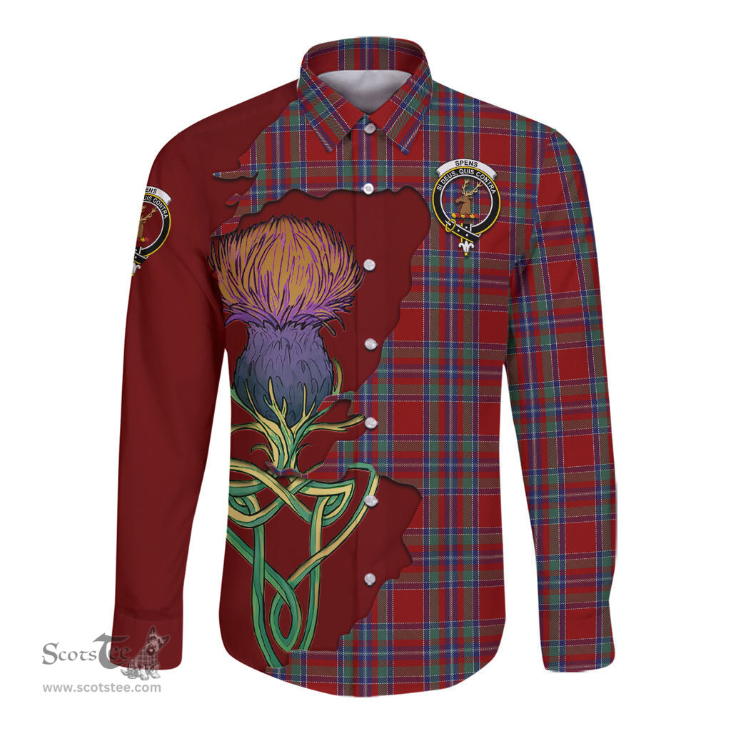 Scottish Spens Clan Tartan Crest with Thistle and Scotland Map Tartan Long Sleeve Shirt Scottish Plaid Tartan Plaid - ScotsTee - scotstee.com
