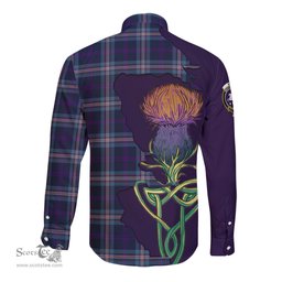 Scottish Nevoy Clan Tartan Crest with Thistle and Scotland Map Tartan Long Sleeve Shirt Scottish Plaid Tartan Plaid - ScotsTee - scotstee.com