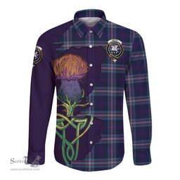 Scottish Nevoy Clan Tartan Crest with Thistle and Scotland Map Tartan Long Sleeve Shirt Scottish Plaid Tartan Plaid - ScotsTee - scotstee.com