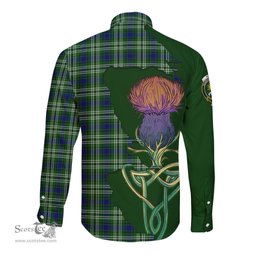 Scottish Purves Clan Tartan Crest with Thistle and Scotland Map Tartan Long Sleeve Shirt Scottish Plaid Tartan Plaid - ScotsTee - scotstee.com