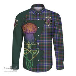 Scottish Ogilvie (Ogilvy) Hunting Modern Clan Tartan Crest with Thistle and Scotland Map Tartan Long Sleeve Shirt Scottish Plaid Tartan Plaid - ScotsTee - scotstee.com