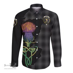 Scottish Stewart Mourning Clan Tartan Crest with Thistle and Scotland Map Tartan Long Sleeve Shirt Scottish Plaid Tartan Plaid - ScotsTee - scotstee.com