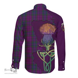 Scottish Wardlaw Clan Tartan Crest with Thistle and Scotland Map Tartan Long Sleeve Shirt Scottish Plaid Tartan Plaid - ScotsTee - scotstee.com