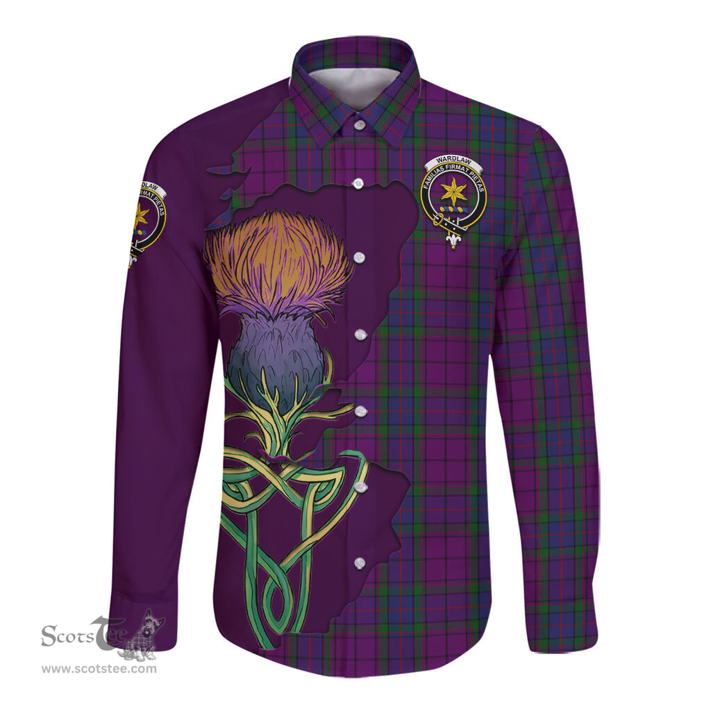 Scottish Wardlaw Clan Tartan Crest with Thistle and Scotland Map Tartan Long Sleeve Shirt Scottish Plaid Tartan Plaid - ScotsTee - scotstee.com