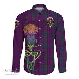 Scottish Wardlaw Clan Tartan Crest with Thistle and Scotland Map Tartan Long Sleeve Shirt Scottish Plaid Tartan Plaid - ScotsTee - scotstee.com