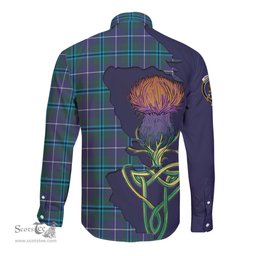 Scottish Sandilands Clan Tartan Crest with Thistle and Scotland Map Tartan Long Sleeve Shirt Scottish Plaid Tartan Plaid - ScotsTee - scotstee.com