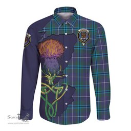 Scottish Sandilands Clan Tartan Crest with Thistle and Scotland Map Tartan Long Sleeve Shirt Scottish Plaid Tartan Plaid - ScotsTee - scotstee.com