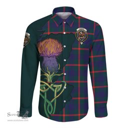 Scottish Agnew Modern Clan Tartan Crest with Thistle and Scotland Map Tartan Long Sleeve Shirt Scottish Plaid Tartan Plaid - ScotsTee - scotstee.com