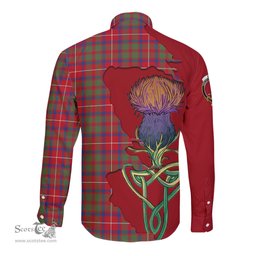 Scottish Shaw Red Modern Clan Tartan Crest with Thistle and Scotland Map Tartan Long Sleeve Shirt Scottish Plaid Tartan Plaid - ScotsTee - scotstee.com