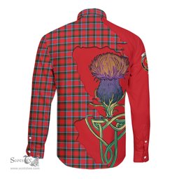 Scottish Sinclair Modern Clan Tartan Crest with Thistle and Scotland Map Tartan Long Sleeve Shirt Scottish Plaid Tartan Plaid - ScotsTee - scotstee.com