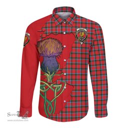 Scottish Sinclair Modern Clan Tartan Crest with Thistle and Scotland Map Tartan Long Sleeve Shirt Scottish Plaid Tartan Plaid - ScotsTee - scotstee.com
