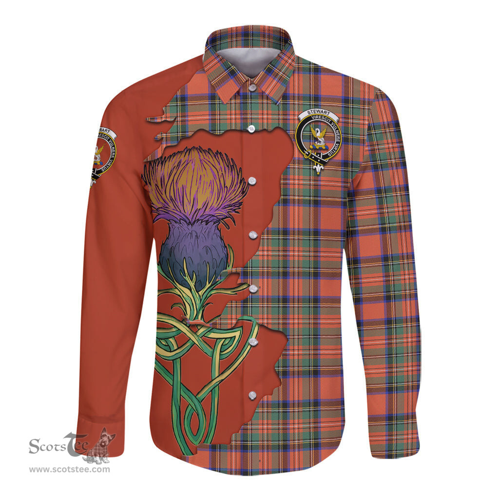 Scottish Stewart Royal Ancient Clan Tartan Crest with Thistle and Scotland Map Tartan Long Sleeve Shirt Scottish Plaid Tartan Plaid - ScotsTee - scotstee.com